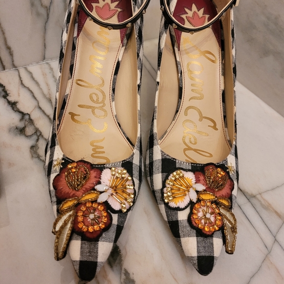 Sam Edelman black & white houndstooth heels - Picture 1 of 5